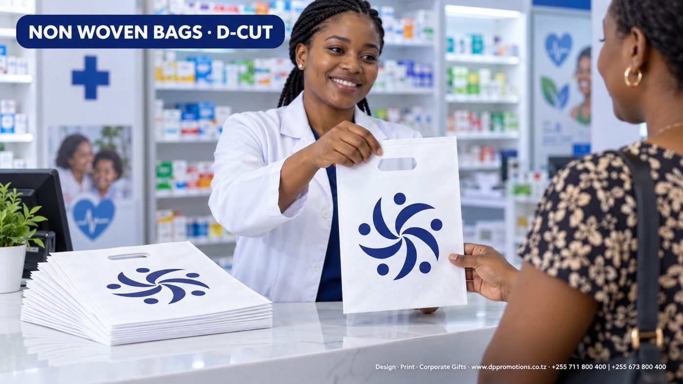 Mfuko wa D-cut wa non-woven ukikabidhiwa kwa mteja kaunta ya pharmacy