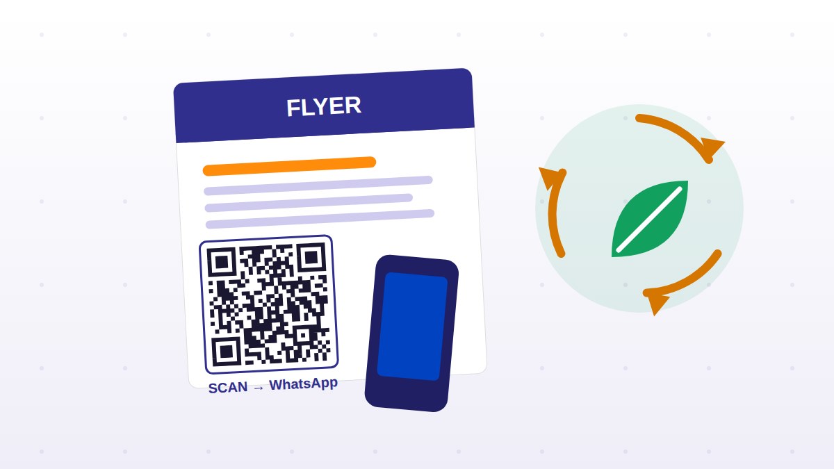 Flyer yenye QR code inayoskaniwa kwa simu, pamoja na alama ya uendelevu